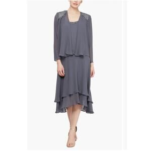 New SLNY NORDSTROM Women's Steel Sequin Beaded Dress & Jacket Set Size 6P